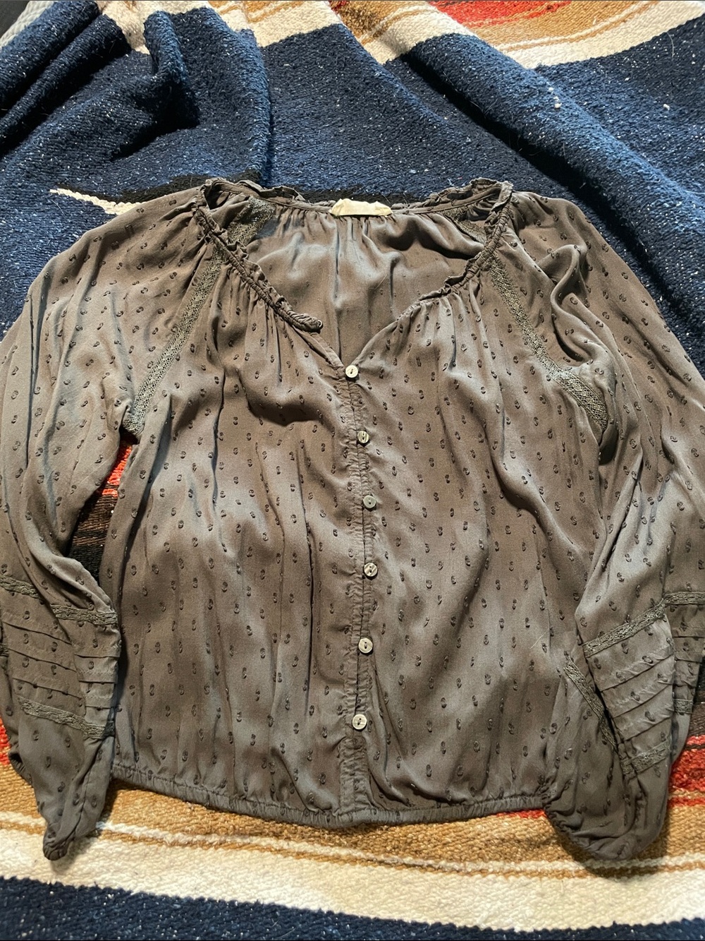 Lucky Brand Charcoal Button-Front Peasant Blouse